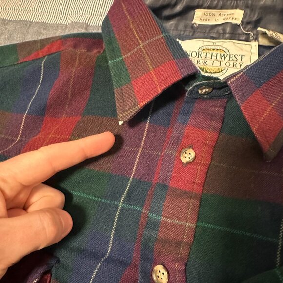 Northwest Territory Casual Button Down Mens Large Red Plaid Rugged Flannel Shirt - Picture 9 of 10